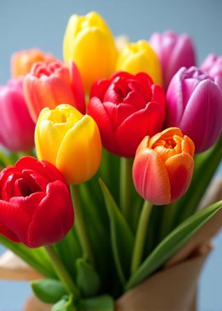 色とりどりのチューリップの花束